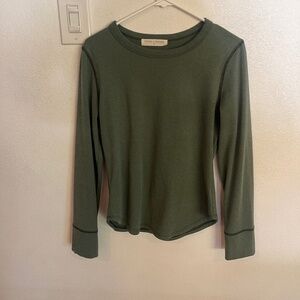 Stitch and feather long sleeve green sweater shirt